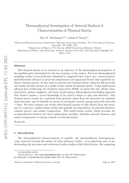 Characterization of Thermal Inertia