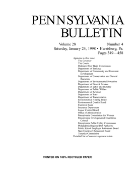 PENNSYLVANIA BULLETIN Volume 28 Number 4 Saturday, January 24, 1998 • Harrisburg, Pa