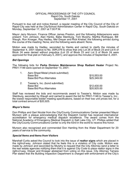 OFFICIAL PROCEEDINGS of the CITY COUNCIL Rapid City, South Dakota September 17, 2001