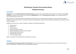 Draft Banyule Thematic Environmental History Feedback Summary
