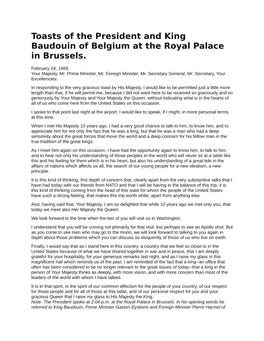 Toasts of the President and King Baudouin of Belgium at the Royal Palace in Brussels