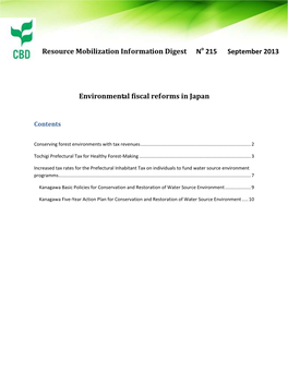 Resource Mobilization Information Digest No 215 September 2013 Environmental Fiscal Reforms in Japan