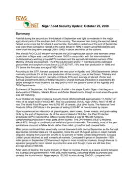 Niger Food Security Update: October 25, 2000 Summary