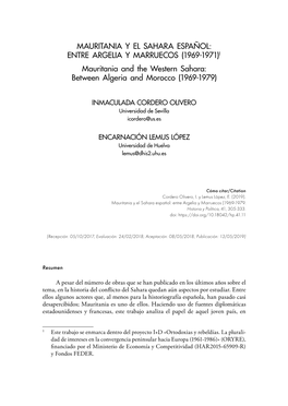 1969-1971)1 Mauritania and the Western Sahara: Between Algeria and Morocco (1969-1979