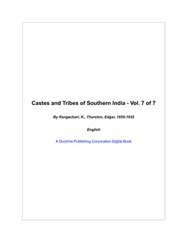 Castes and Tribes of Southern India - Vol