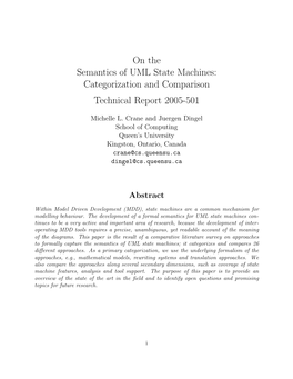 On the Semantics of UML State Machines: Categorization and Comparison Technical Report 2005-501