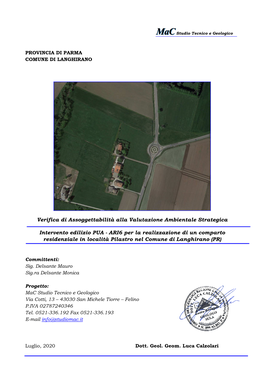 Verifica Di Assoggettabilità Alla Valutazione Ambientale Strategica