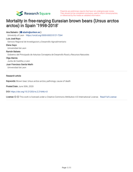 Ursus Arctos Arctos) in Spain '1998-2018'