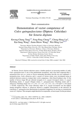 Demonstration of Vector Competence of Culex Quinquefasciatus