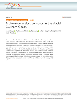 A Circumpolar Dust Conveyor in the Glacial Southern Ocean ✉ Torben Struve 1 , Katharina Pahnke 1, Frank Lamy 2, Marc Wengler2, Philipp Böning1 & Gisela Winckler 3,4