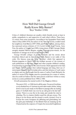How Well Did George Orwell Really Know Billy Bunter? ‘Boys’ Weeklies’ (1940)