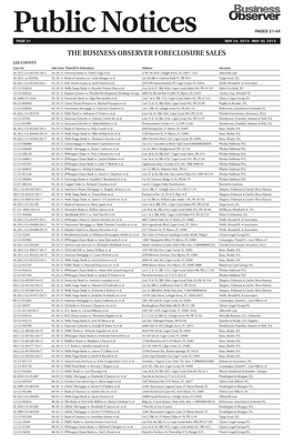 THE BUSINESS OBSERVER FORECLOSURE SALES LEE COUNTY Case No