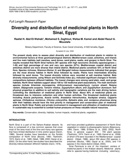 Diversity and Distribution of Medicinal Plants in North Sinai, Egypt