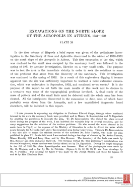 Excavations on the North Slope of the Acropolis in Athens, 1931-1932