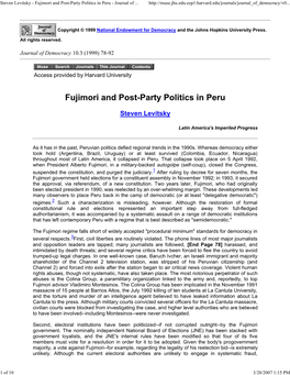 Steven Levitsky - Fujimori and Post-Party Politics in Peru - Journal of