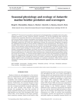 Seasonal Physiology and Ecology of Antarctic Marine Benthic Predators and Scavengers