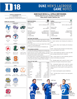 Duke Men's Lacrosse Game Notes