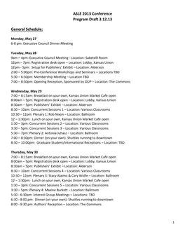 ASLE 2013 Conference Program Draft 3.12.13 General Schedule