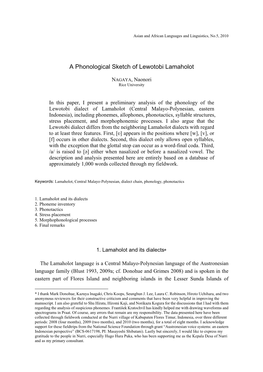 A Phonological Sketch of Lewotobi Lamaholot
