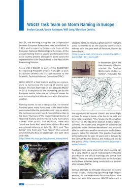 WGCEF Task Team on Storm Naming in Europe Evelyn Cusack/Laura Paterson/Will Lang/Christian Csekits