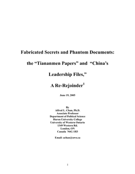 Tiananmen Papers” and “China’S