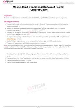 Mouse Jam3 Conditional Knockout Project (CRISPR/Cas9)