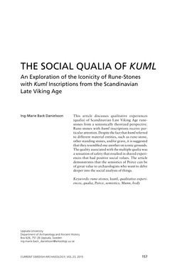 The Social Qualia Of-Kuml – an Exploration of the Iconicity of Rune