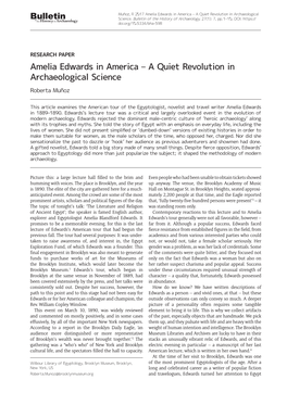 Amelia Edwards in America – a Quiet Revolution in Archaeological Science Roberta Muñoz