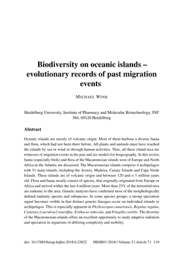 Biodiversity on Oceanic Islands – Evolutionary Records of Past Migration Events
