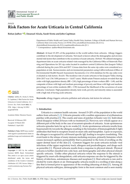 Risk Factors for Acute Urticaria in Central California
