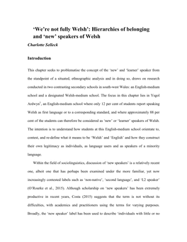 'We're Not Fully Welsh': Hierarchies of Belonging and 'New' Speakers Of