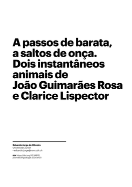 A Passos De Barata, a Saltos De Onça. Dois Instantâneos Animais De João Guimarães Rosa E Clarice Lispector