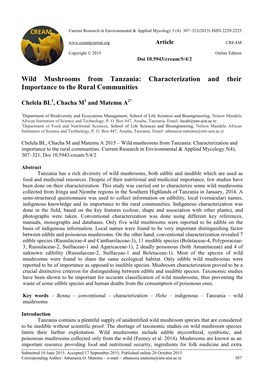 Wild Mushrooms from Tanzania: Characterization and Their Importance to the Rural Communities