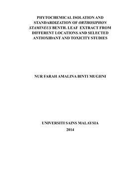 Phytochemical Isolation and Standardization of Orthosiphon Stamineus Benth