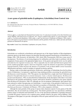 Zootaxa, a New Genus of Gelechiid Moths