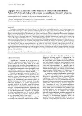 Copepod Fauna (Calanoida and Cyclopoida) in Small Ponds of the Pollino National Park (South Italy), with Notes on Seasonality and Biometry of Species