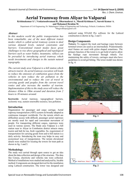 Aerial Tramway from Aliyar to Valparai Krishnakumar S.*, Venkatasubramani R., Dharmadurai A., Murali Krishnan S., Suresh Kumar A