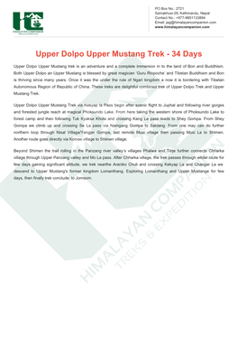 Upper Dolpo Upper Mustang Trek - 34 Days