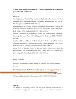 Winning Wars, Building (Illiberal) Peace? the Rise (And Possible Fall) of a Victor’S Peace in Rwanda and Sri Lanka