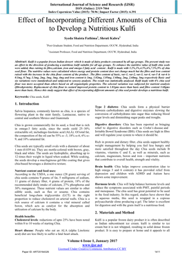 Effect of Incorporating Different Amounts of Chia to Develop a Nutritious Kulfi