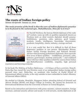 The Roots of Indian Foreign Policy Ammar Ali Qureshi January 27, 2019