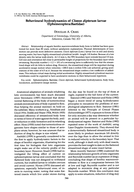 Behavioural Hydrodynamics of Cloeon Dipterum Larvae (Ephemer0ptera:Baetidae)