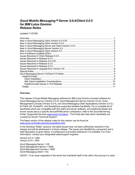 Good Mobile Messaging™ Server 5.0.4/Client 5.0.5 for IBM Lotus Domino Release Notes