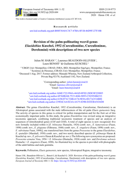 Revision of the Palm-Pollinating Weevil Genus Elaeidobius Kuschel, 1952 (Curculionidae, Curculioninae, Derelomini) with Descriptions of Two New Species