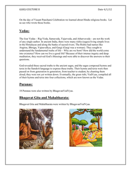 Vedas: Puranas: Bhagavat Gita and Mahabharata