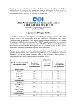 Adjustments of On-Grid Tariffs