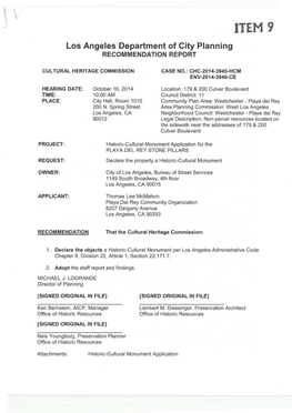 ITEM 9 Los Angeles Department of City Planning RECOMMENDATION REPORT