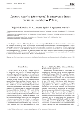Lactuca Tatarica (Asteraceae) in Embryonic Dunes on Wolin Island (NW Poland)