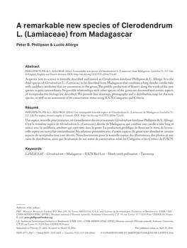 A Remarkable New Species of Clerodendrum L. (Lamiaceae) from Madagascar