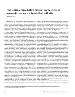 The Seasonal Reproductive Status of Tawny Crazy Ant Queens (Hymenoptera: Formicidae) in Florida